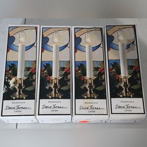 4 Vintage David Thomas Electric Candle Sticks Brass Base Window Night Light